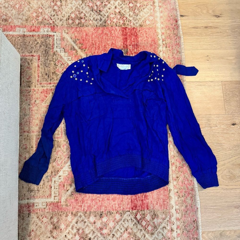 St. Germain Paris Vintage Faux  Jewel Tie Front Blouse Top Sz Small sz S 80s